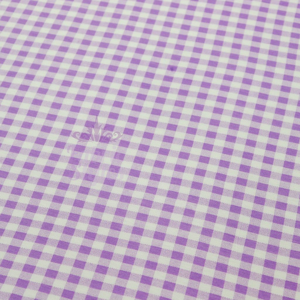 Lilac Gingham Check Viscose Elastane Fabric