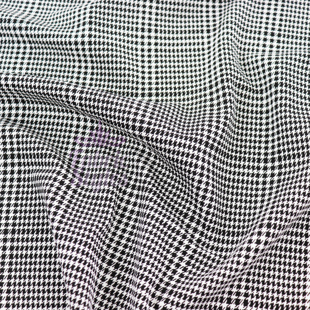 Black Dogtooth Plaid Viscose Elastane Fabric