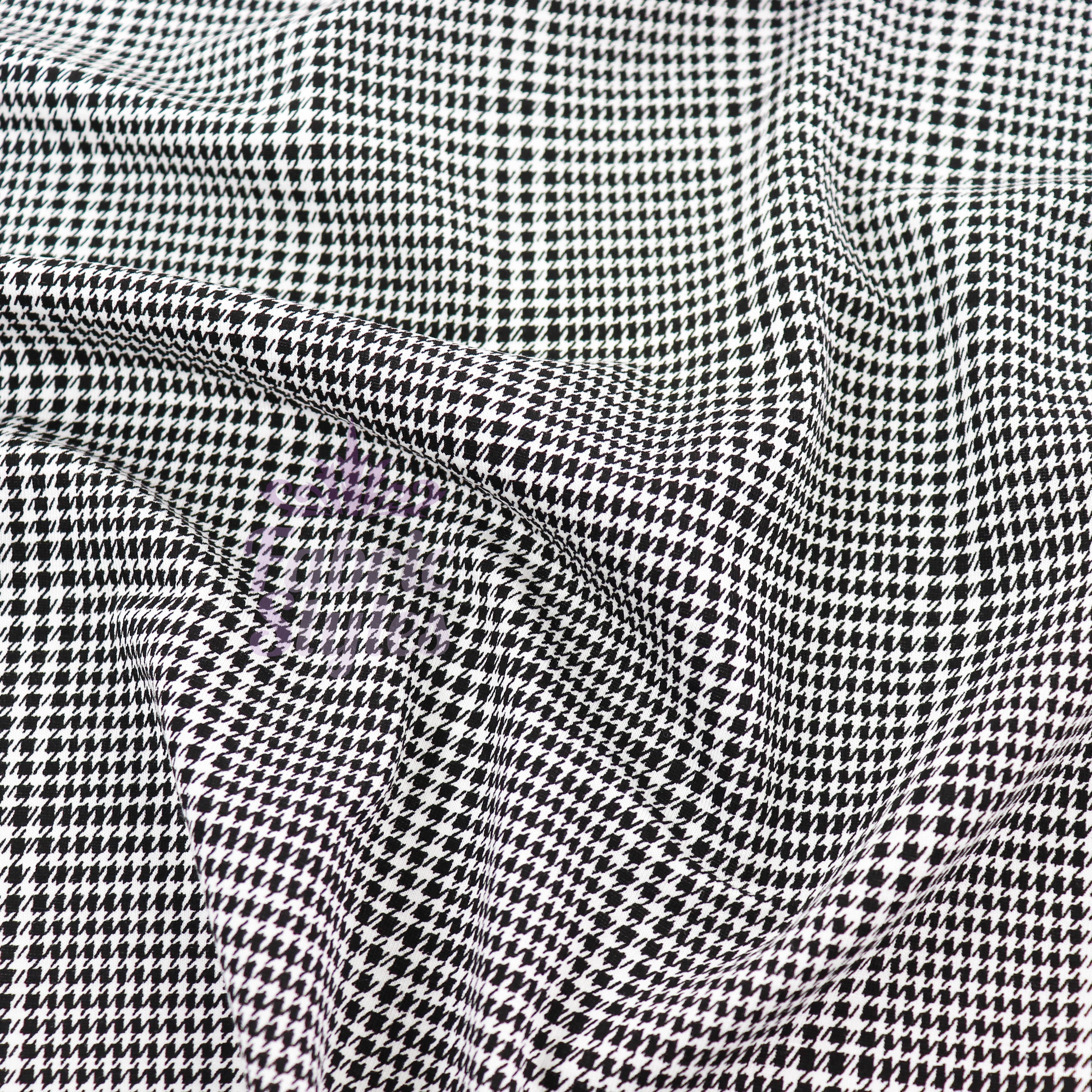 Black Dogtooth Plaid Viscose Elastane Fabric