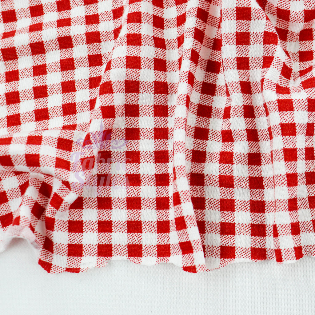 Burnt Orange Gingham Check Viscose Elastane Fabric