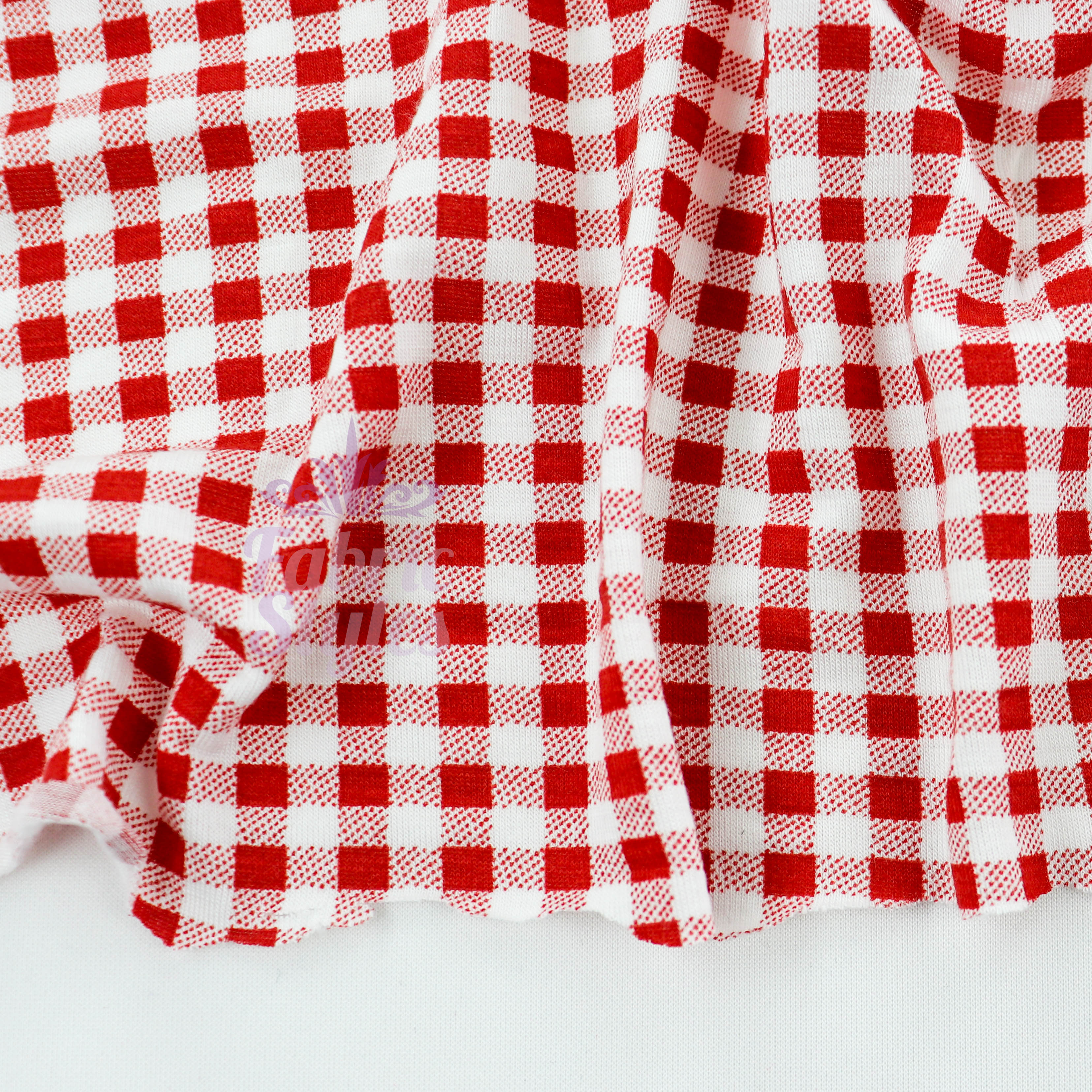 Burnt Orange Gingham Check Viscose Elastane Fabric
