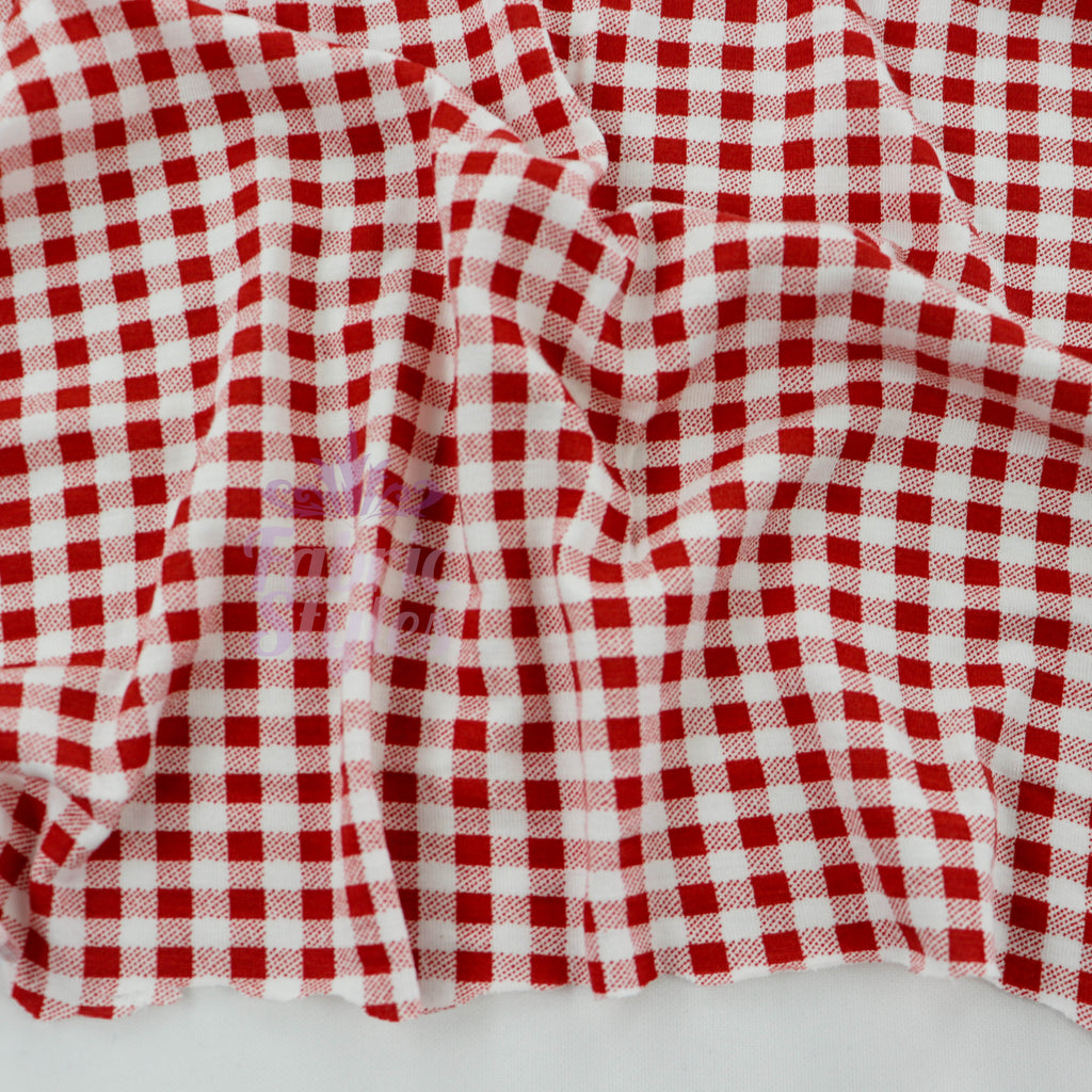 Burnt Orange Gingham Check Viscose Elastane Fabric
