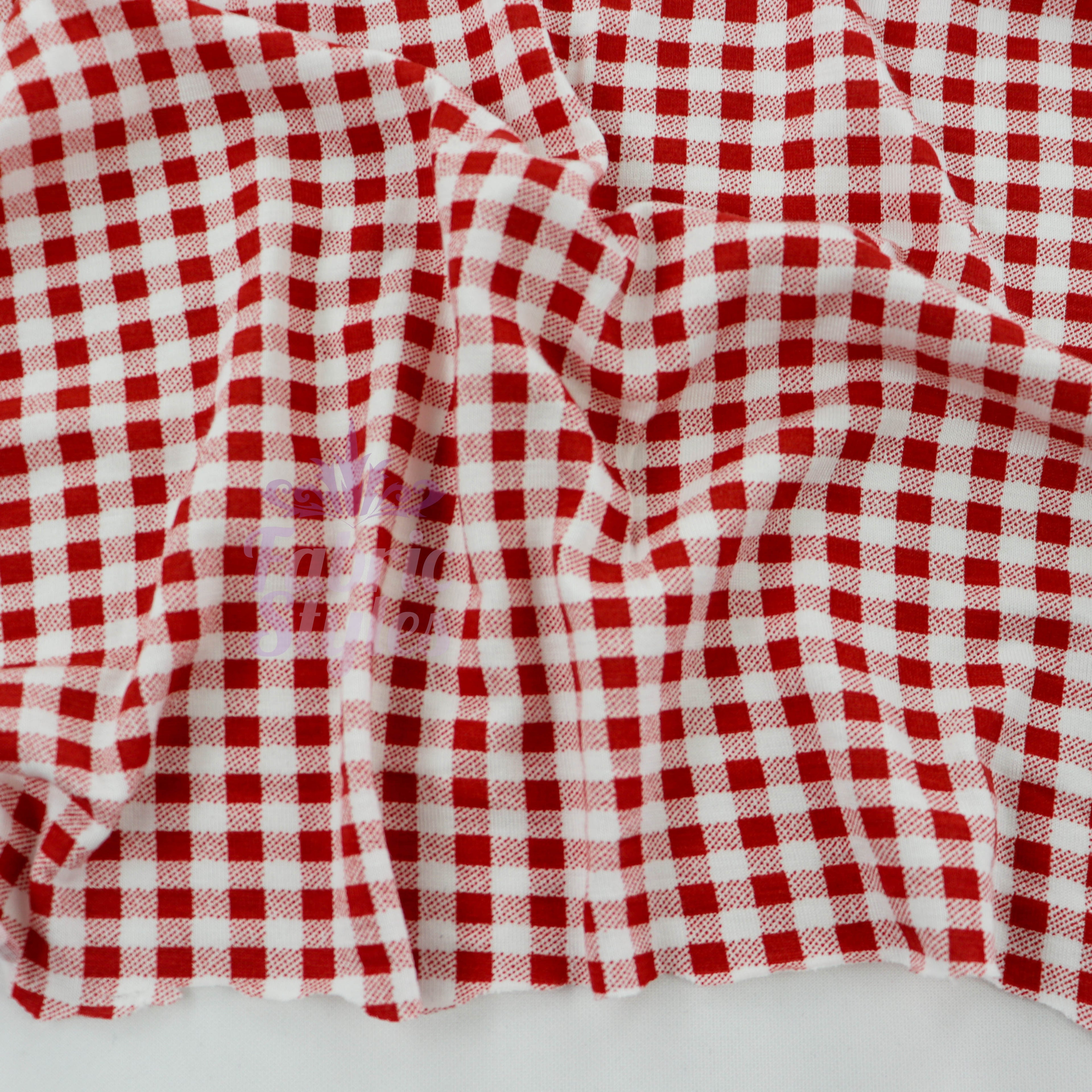 Burnt Orange Gingham Check Viscose Elastane Fabric