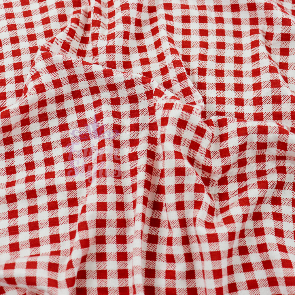 Burnt Orange Gingham Check Viscose Elastane Fabric