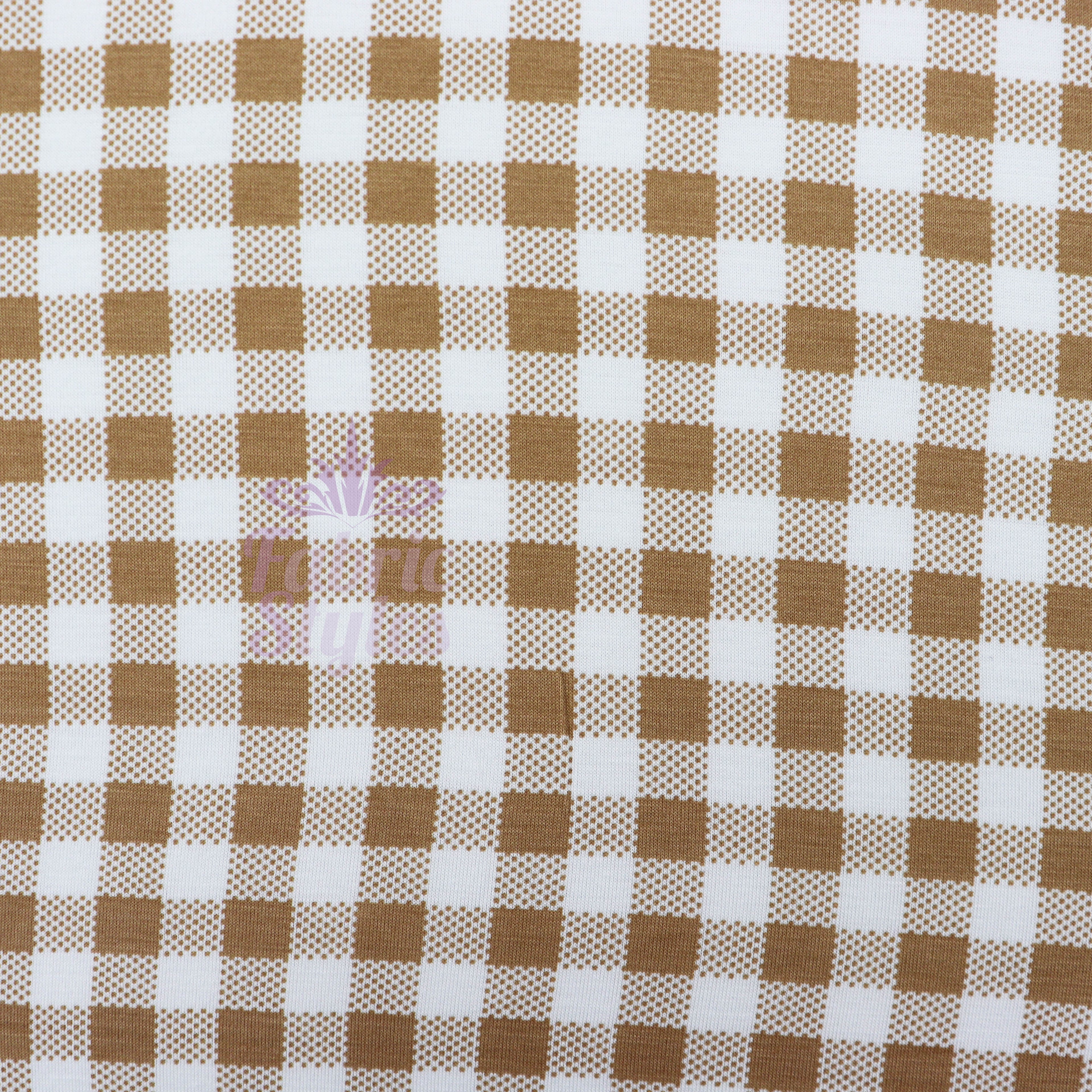 Light Brown Gingham Check Viscose Elastane Fabric