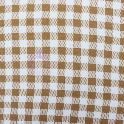 Light Brown Gingham Check Viscose Elastane Fabric