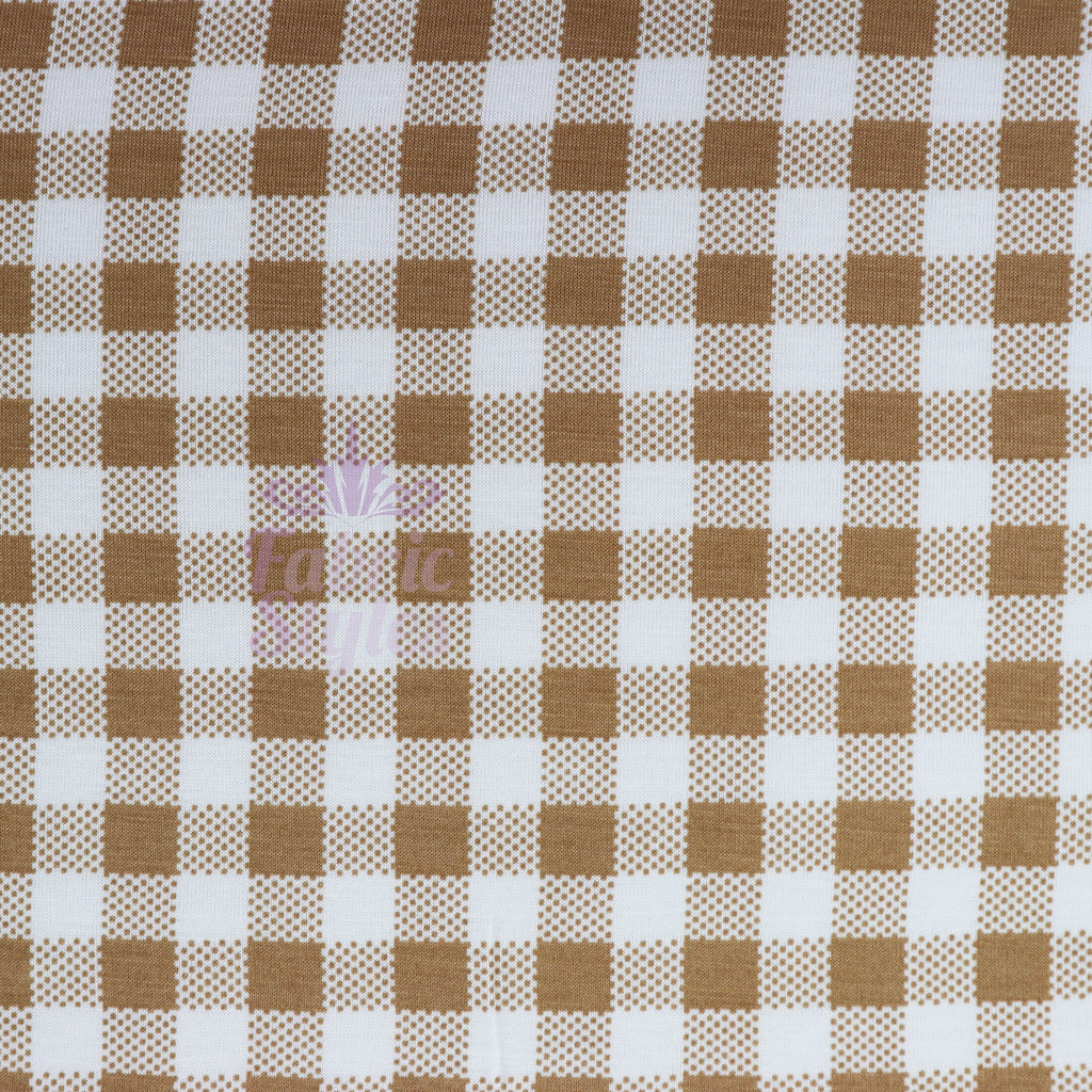 Light Brown Gingham Check Viscose Elastane Fabric