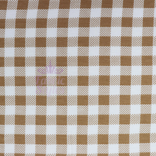 Light Brown Gingham Check Viscose Elastane Fabric