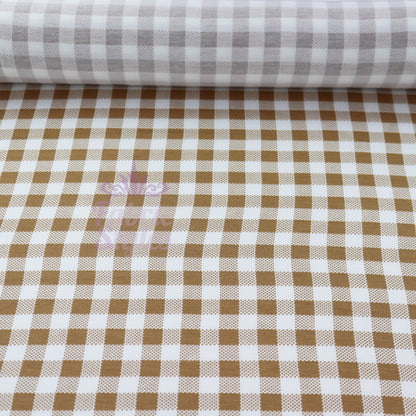 Light Brown Gingham Check Viscose Elastane Fabric