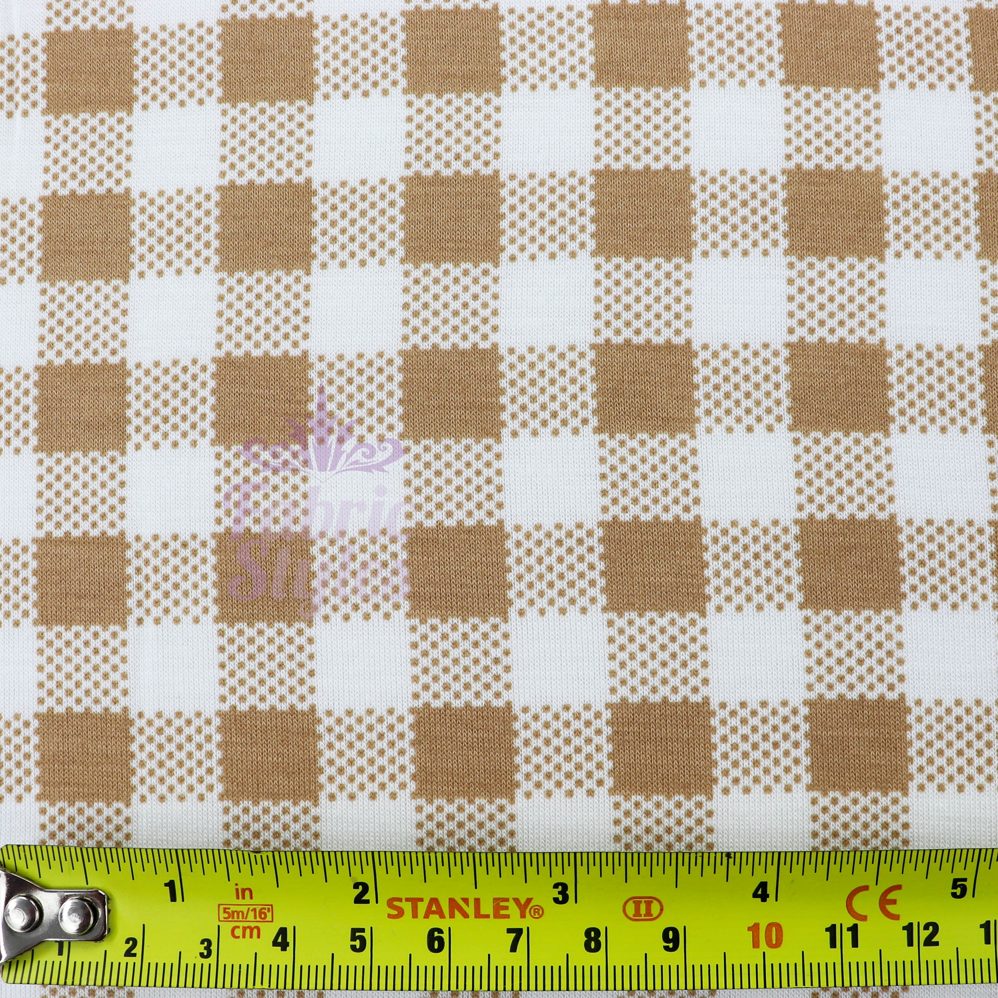Light Brown Gingham Check Viscose Elastane Fabric