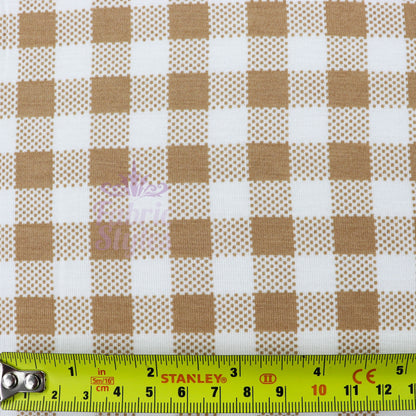 Light Brown Gingham Check Viscose Elastane Fabric