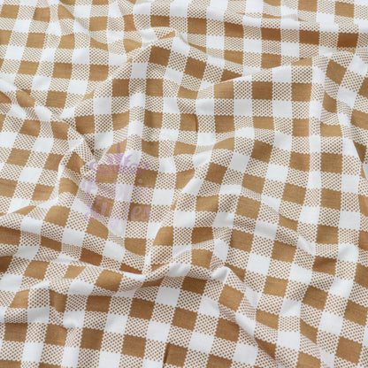 Light Brown Gingham Check Viscose Elastane Fabric