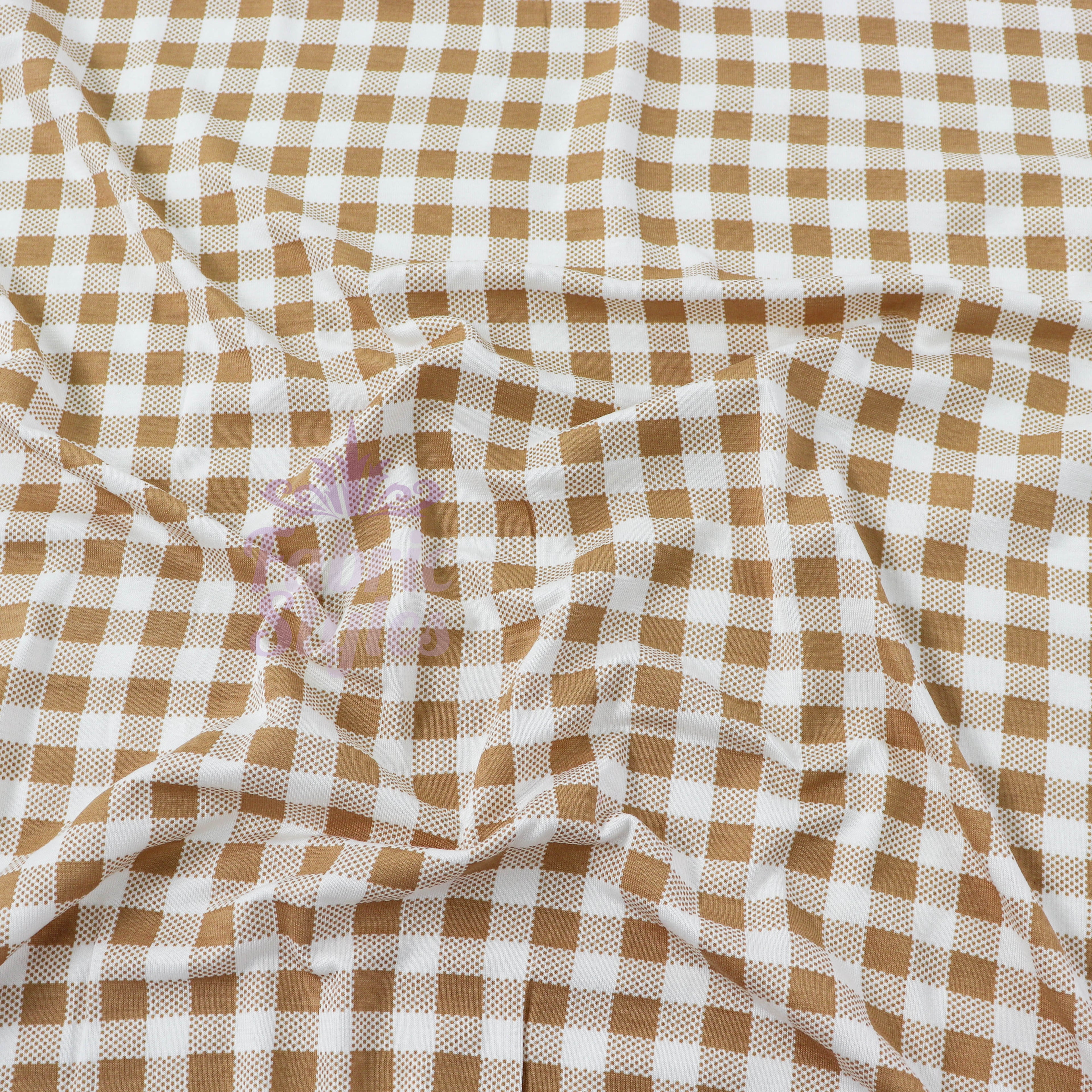 Light Brown Gingham Check Viscose Elastane Fabric