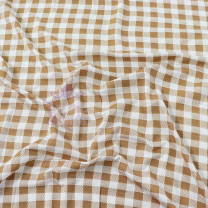 Light Brown Gingham Check Viscose Elastane Fabric
