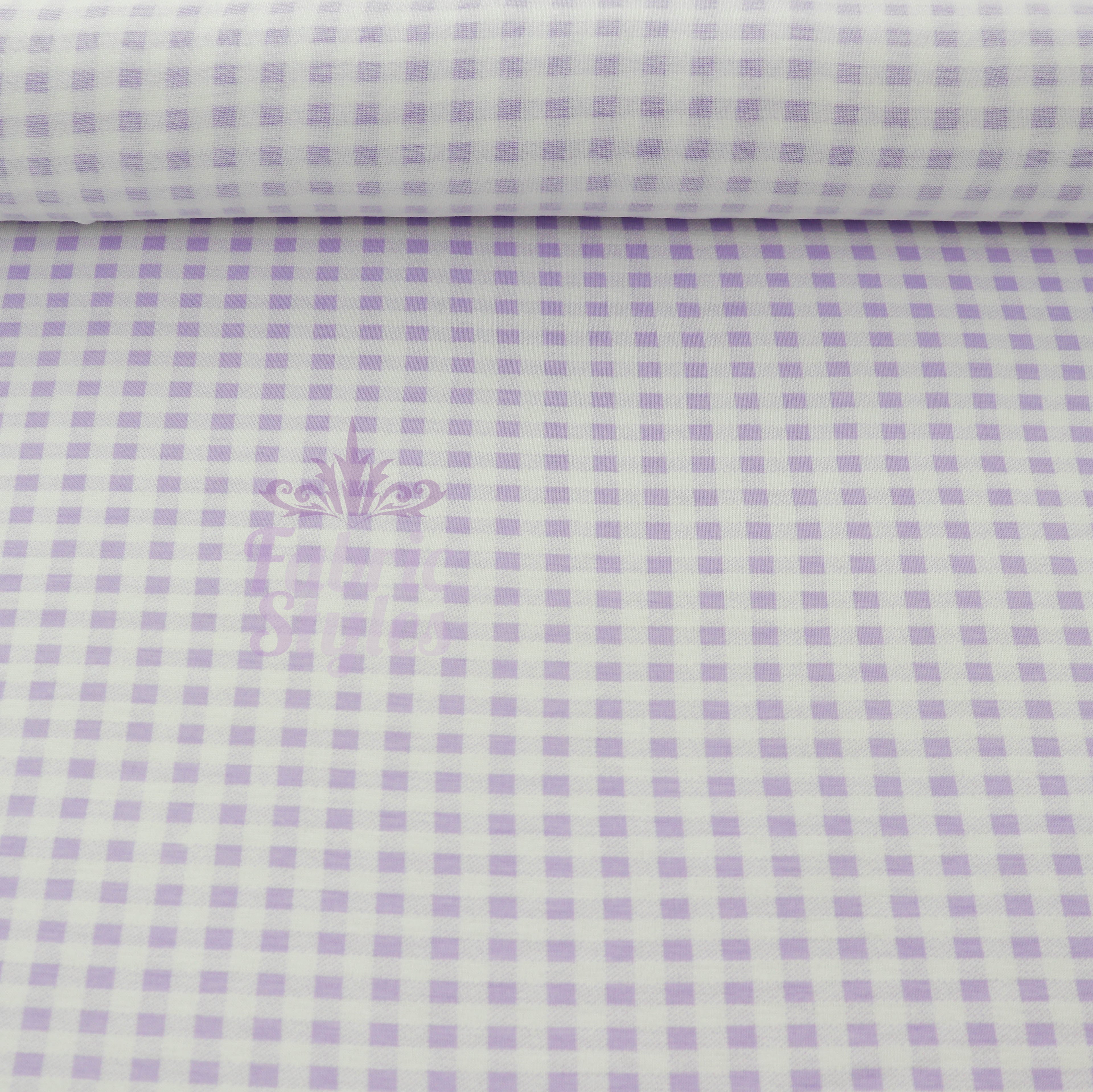 Lilac Gingham Check Viscose Elastane Fabric