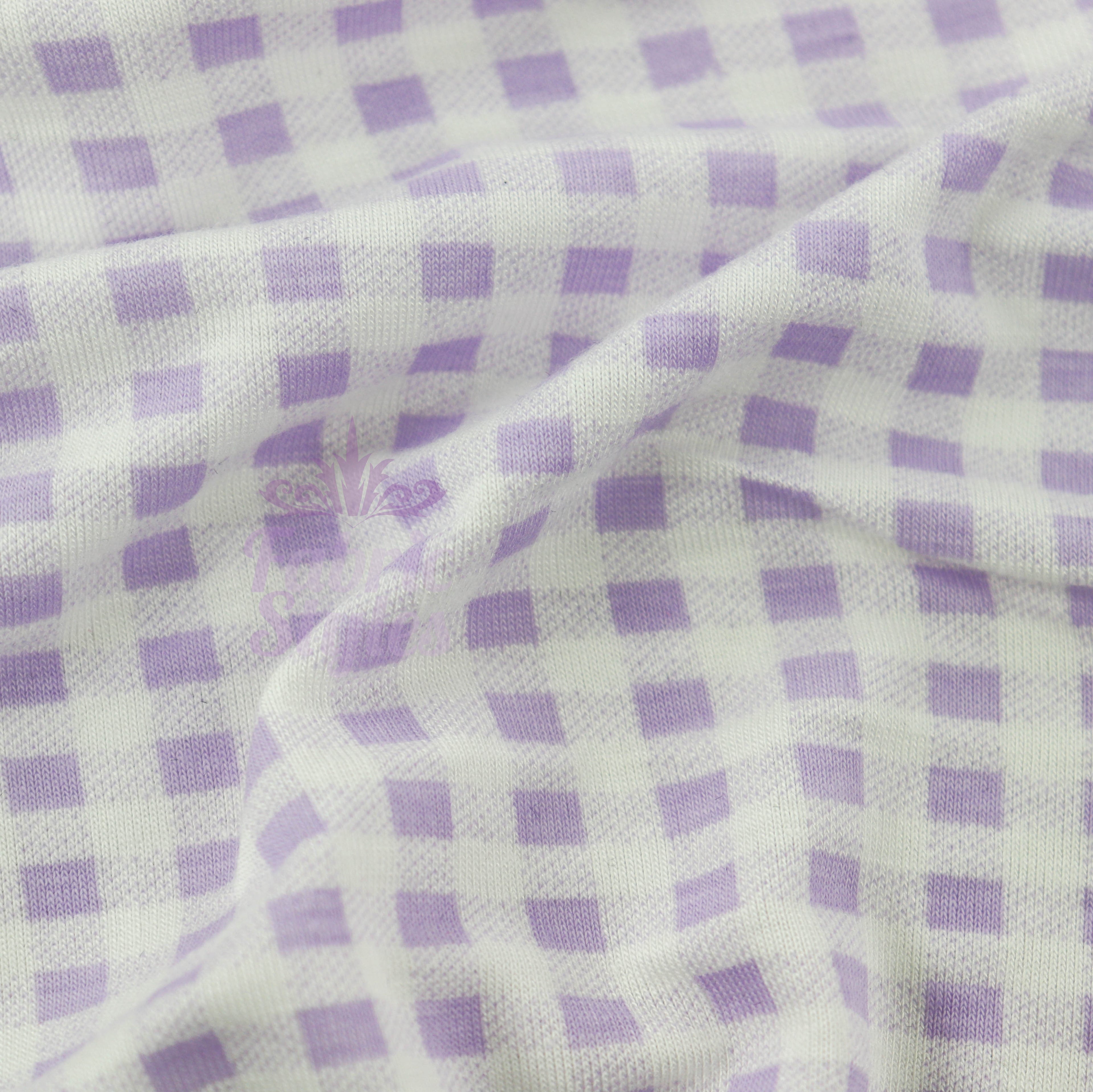 Lilac Gingham Check Viscose Elastane Fabric