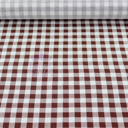 Brown Gingham Check Viscose Elastane Fabric