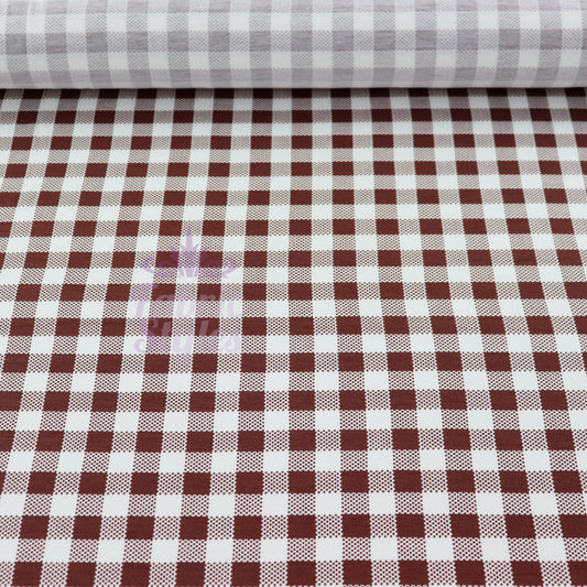 Brown Gingham Check Viscose Elastane Fabric