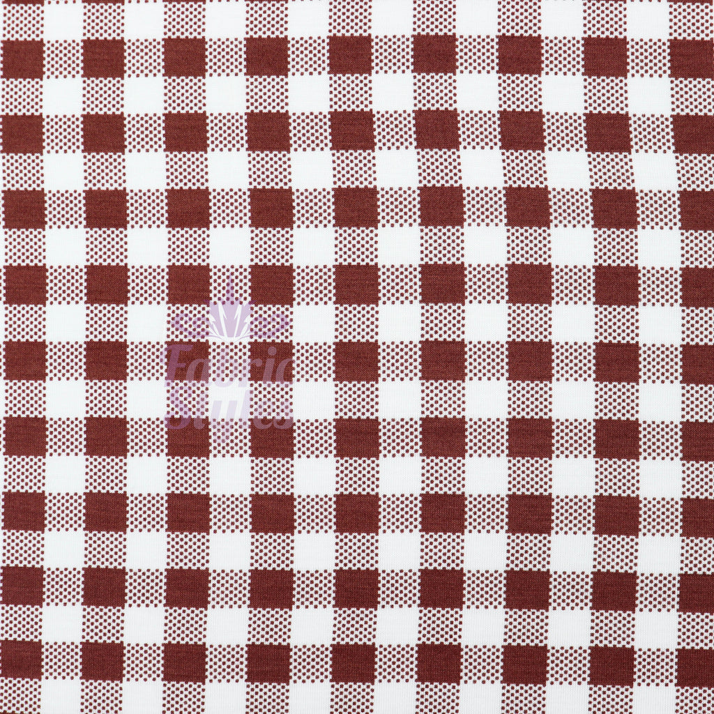 Brown Gingham Check Viscose Elastane Fabric
