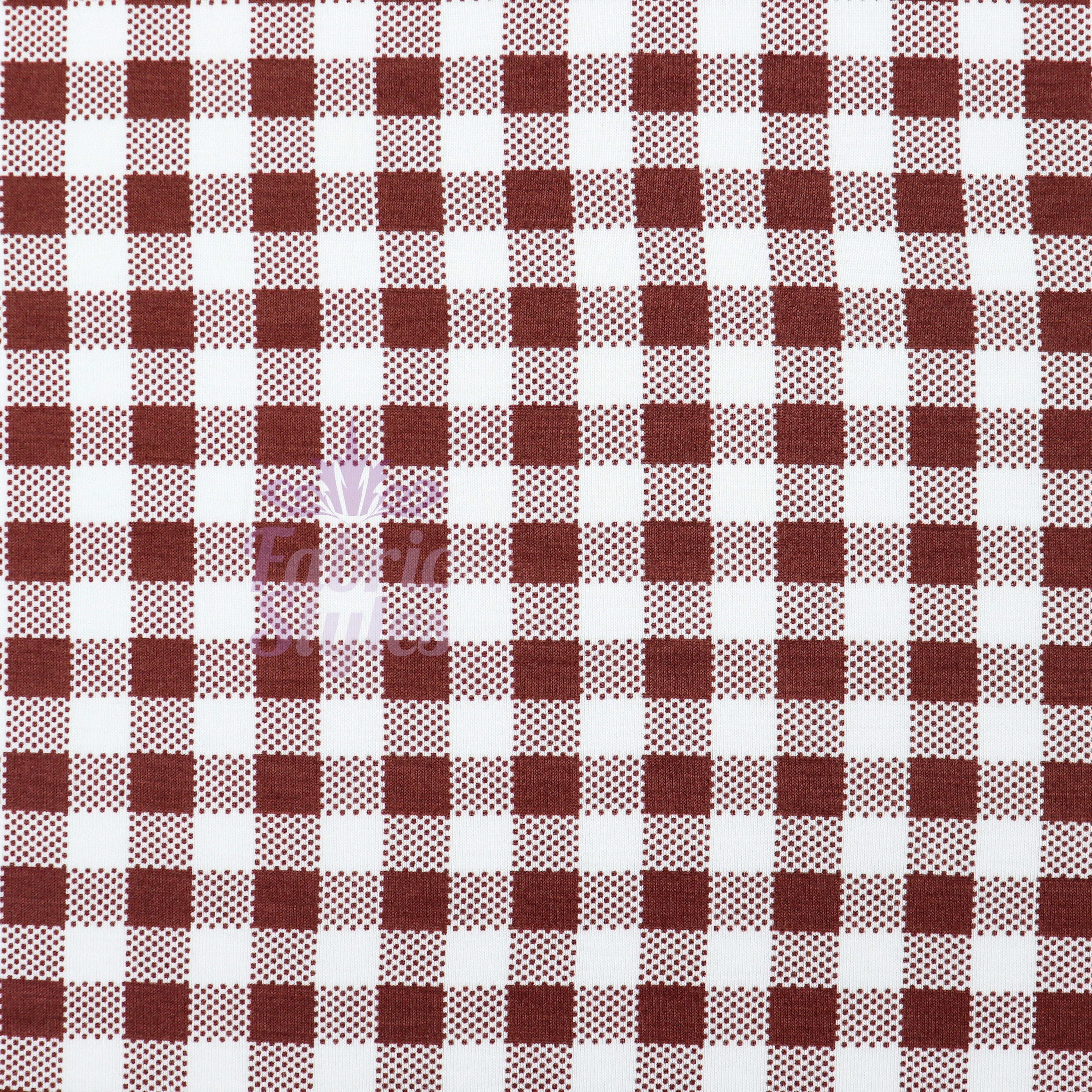 Brown Gingham Check Viscose Elastane Fabric