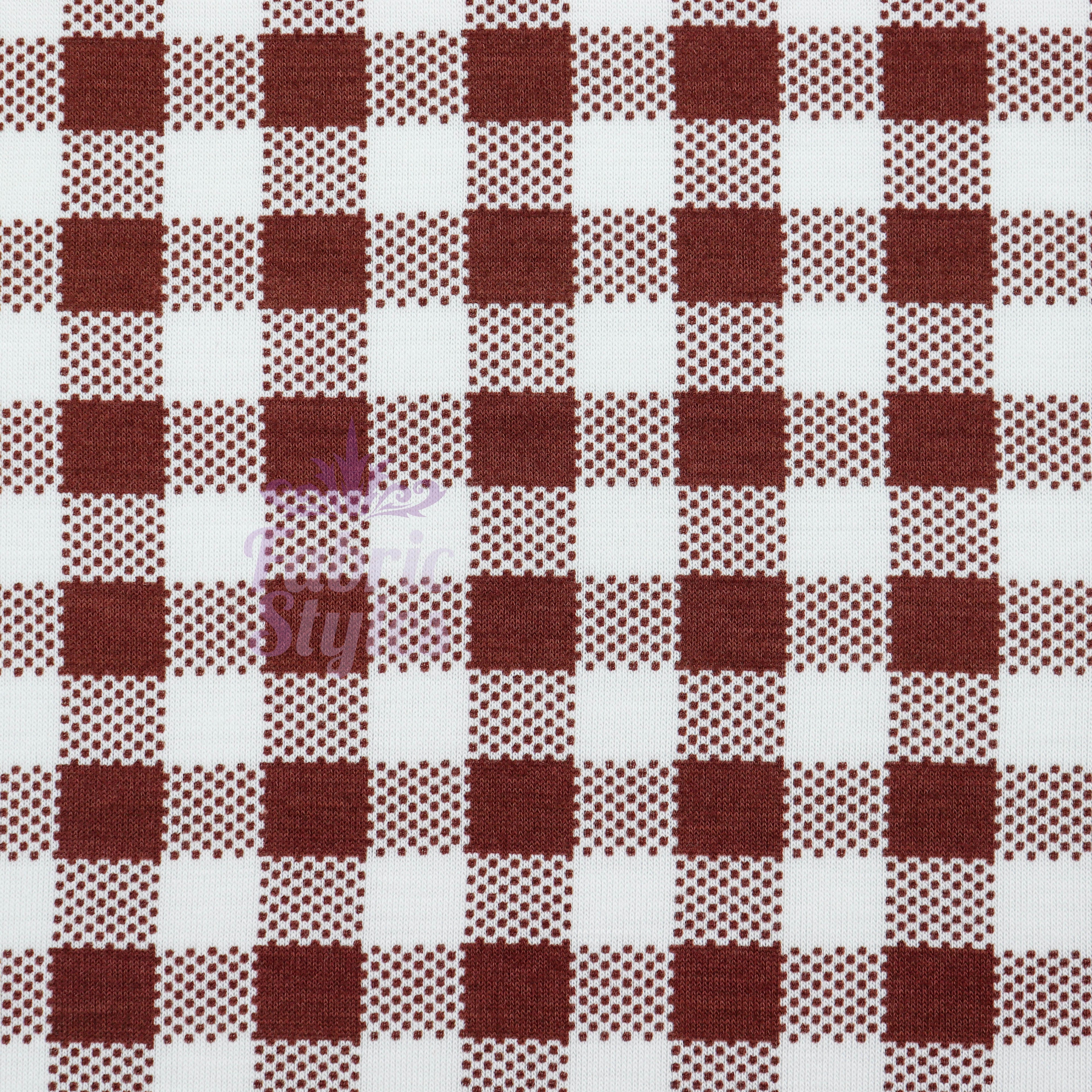 Brown Gingham Check Viscose Elastane Fabric