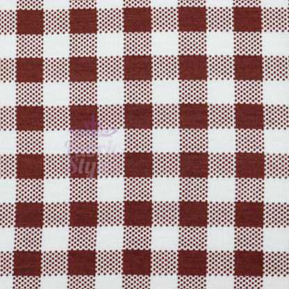 Brown Gingham Check Viscose Elastane Fabric