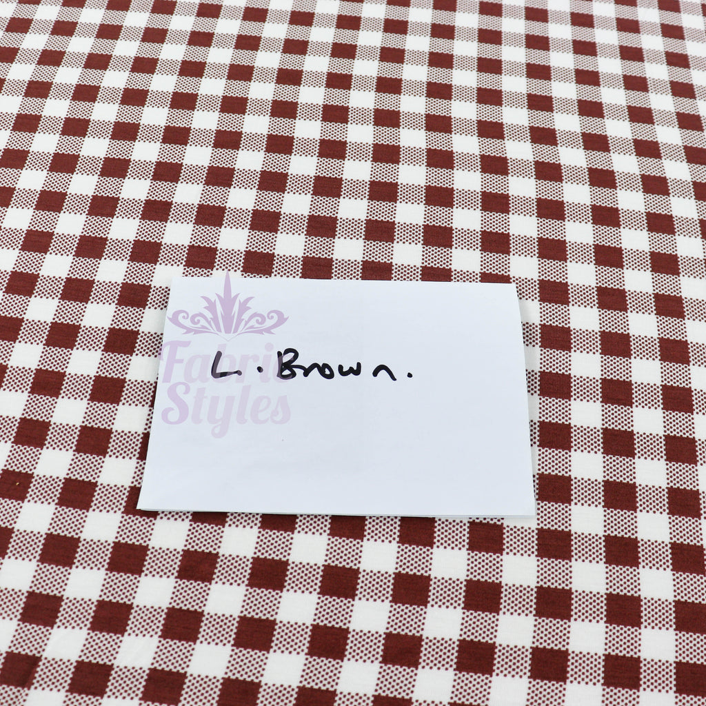 Brown Gingham Check Viscose Elastane Fabric