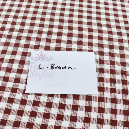 Brown Gingham Check Viscose Elastane Fabric