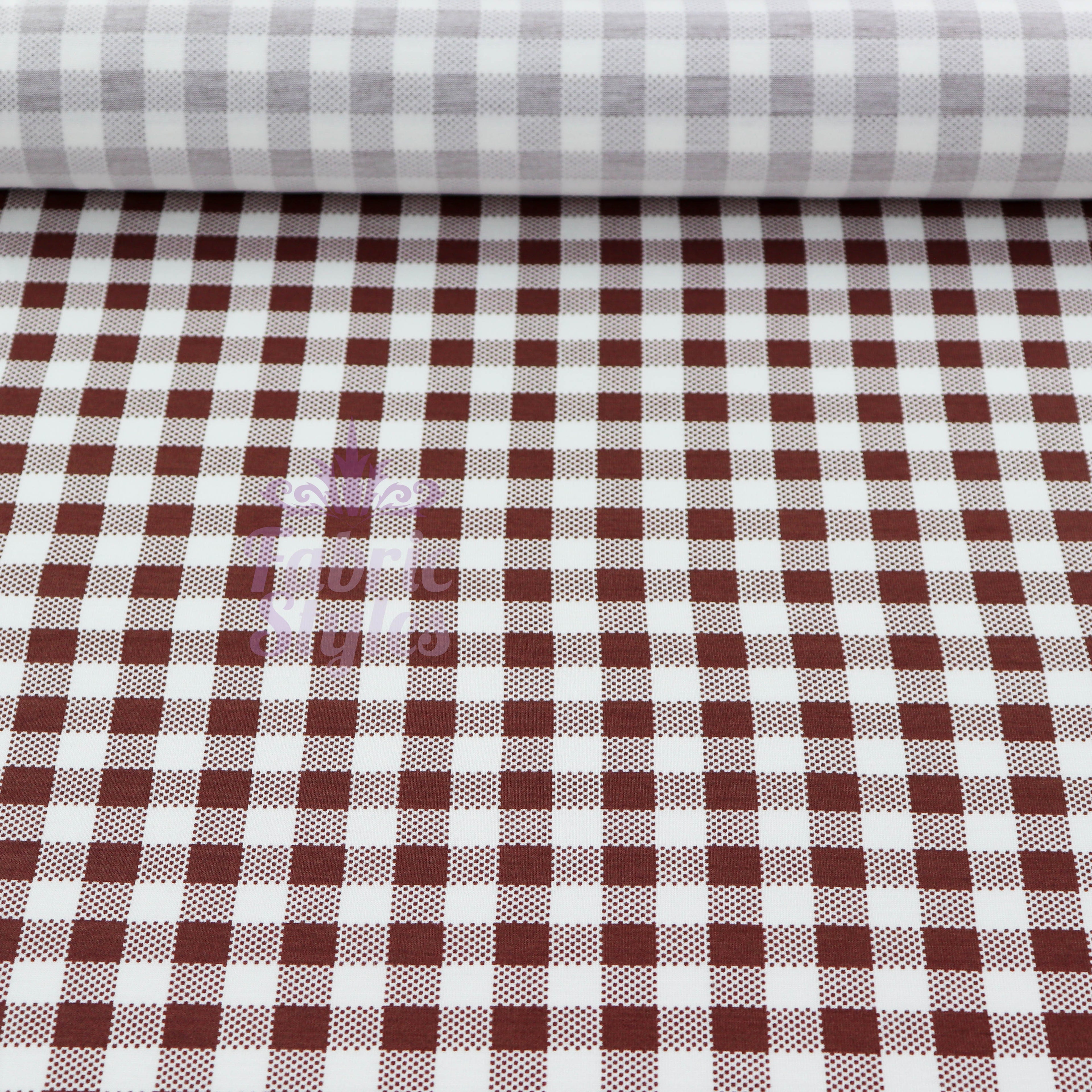 Brown Gingham Check Viscose Elastane Fabric