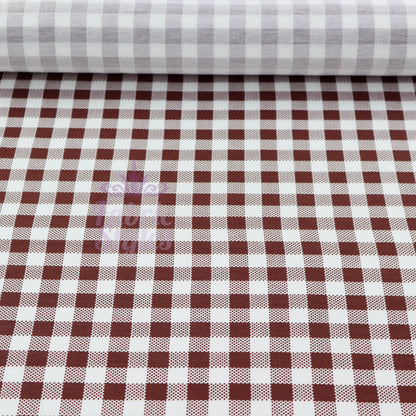 Brown Gingham Check Viscose Elastane Fabric