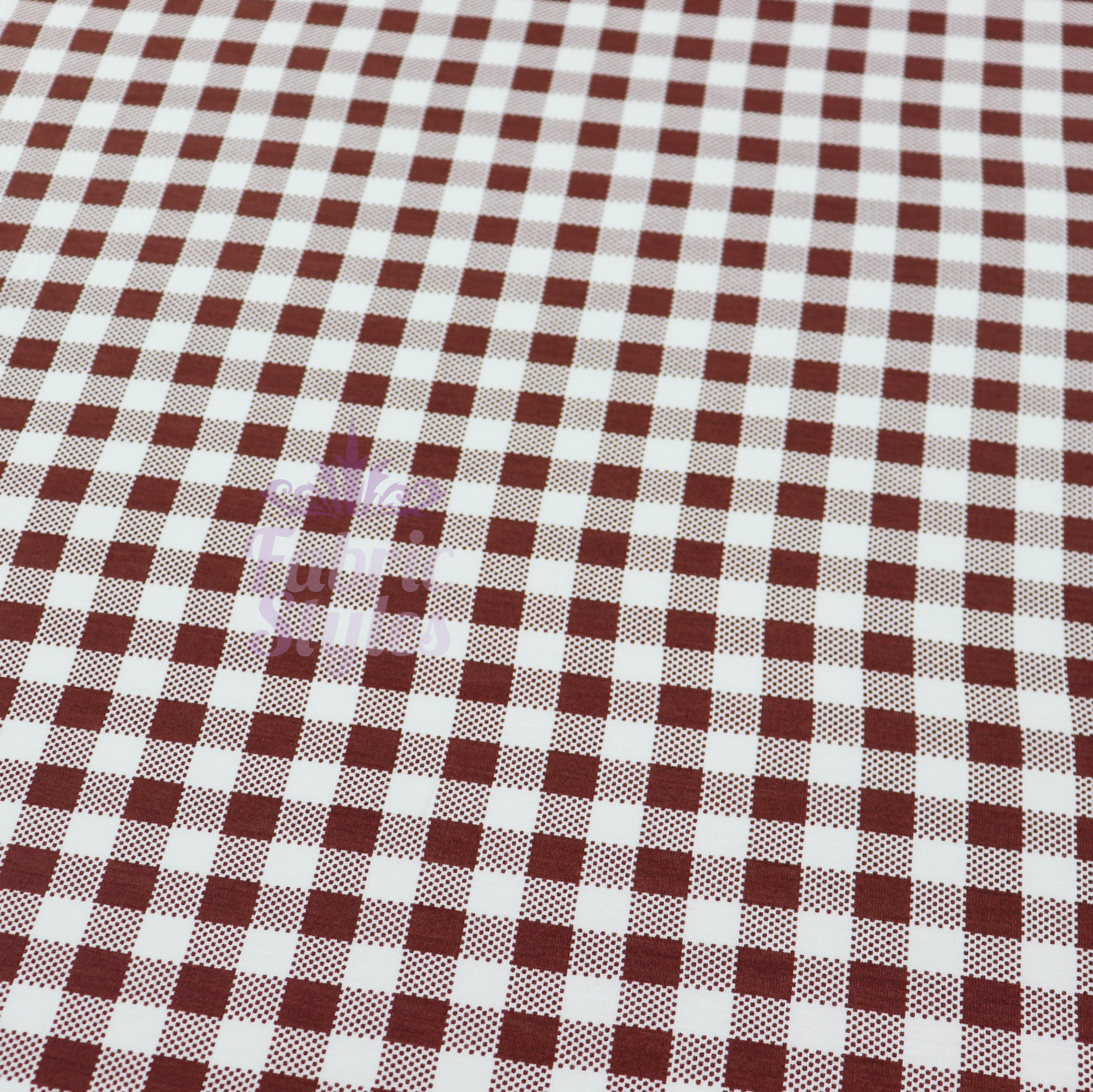 Brown Gingham Check Viscose Elastane Fabric