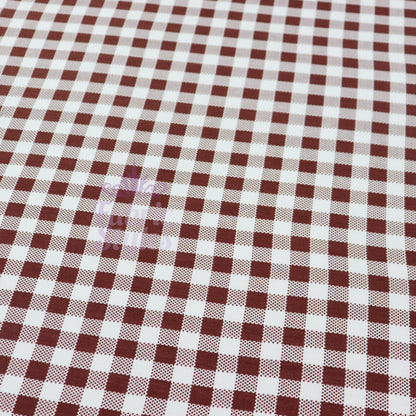Brown Gingham Check Viscose Elastane Fabric