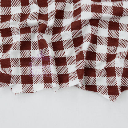 Brown Gingham Check Viscose Elastane Fabric