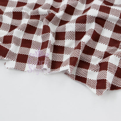 Brown Gingham Check Viscose Elastane Fabric