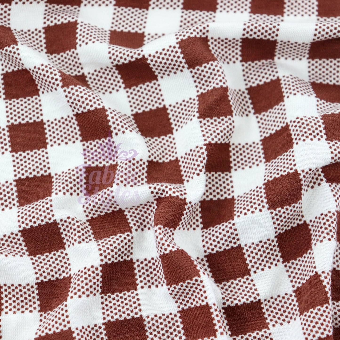 Brown Gingham Check Viscose Elastane Fabric