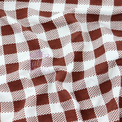 Brown Gingham Check Viscose Elastane Fabric
