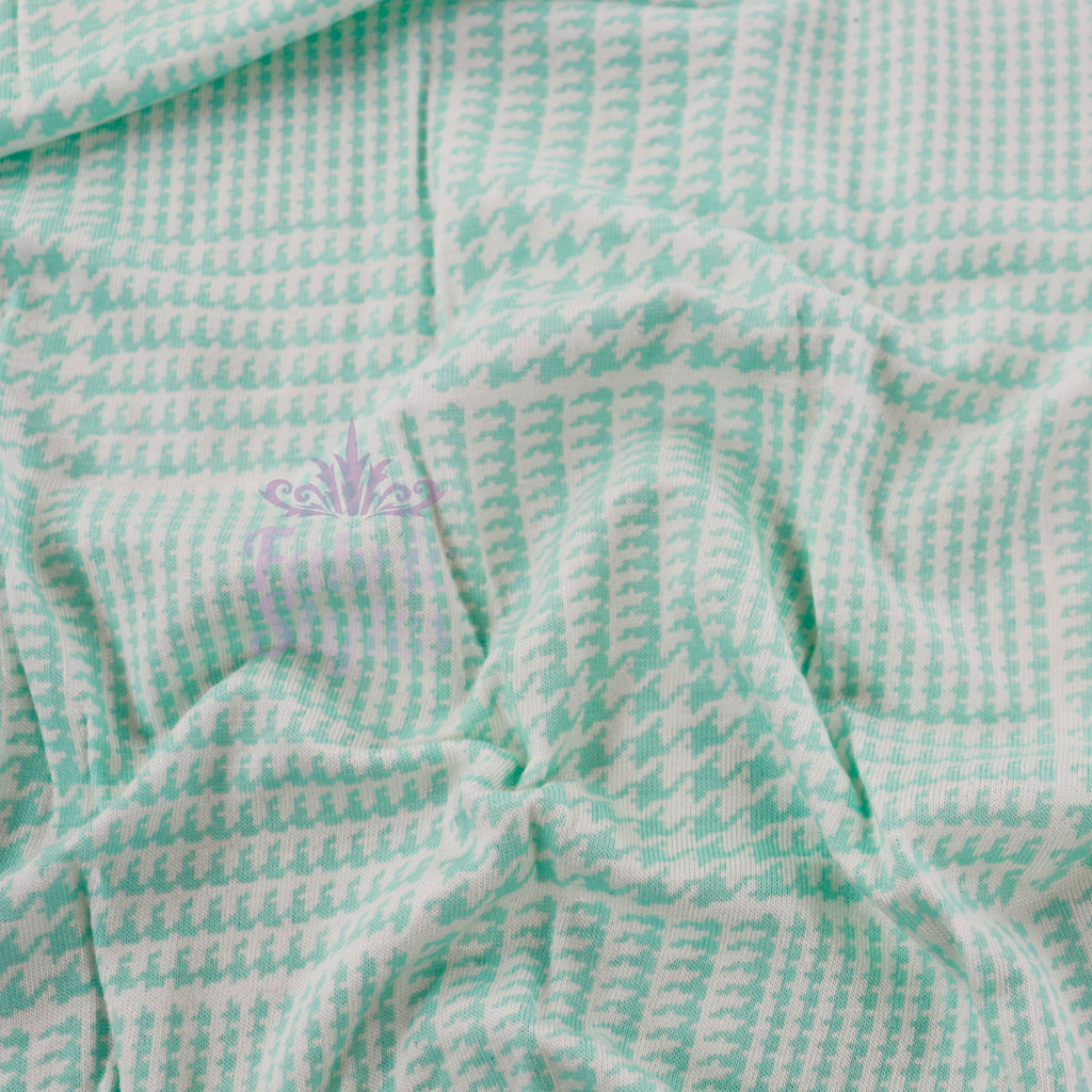 Mint Green Dogtooth Viscose Elastane Fabric