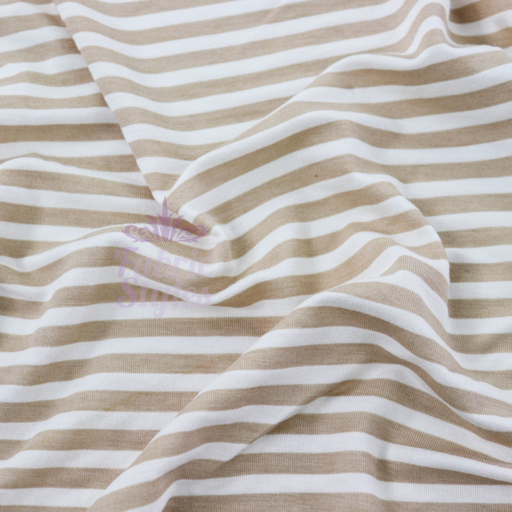 Taupe Stripe Viscose Elastane Fabric