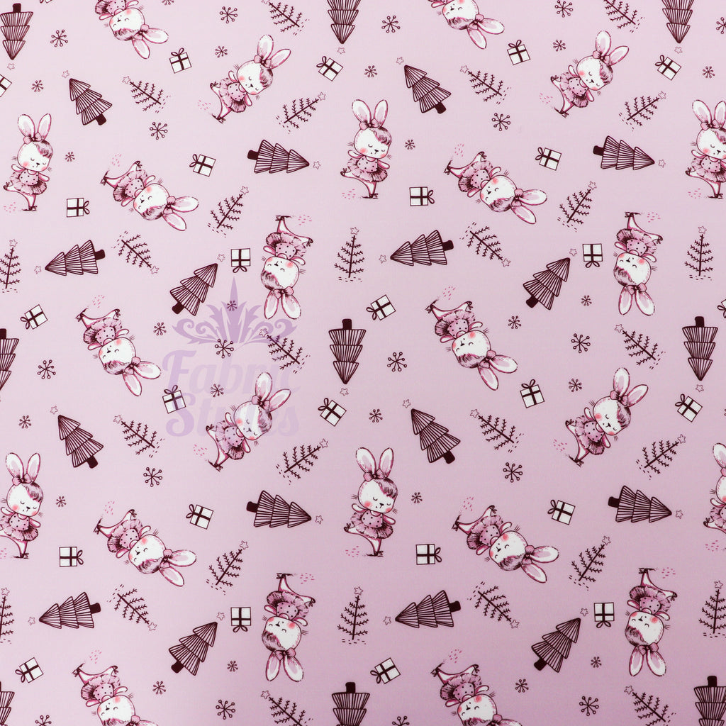 Pink Bunny Christmas Fabric