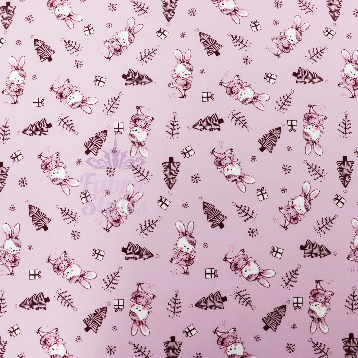 Pink Bunny Christmas Fabric