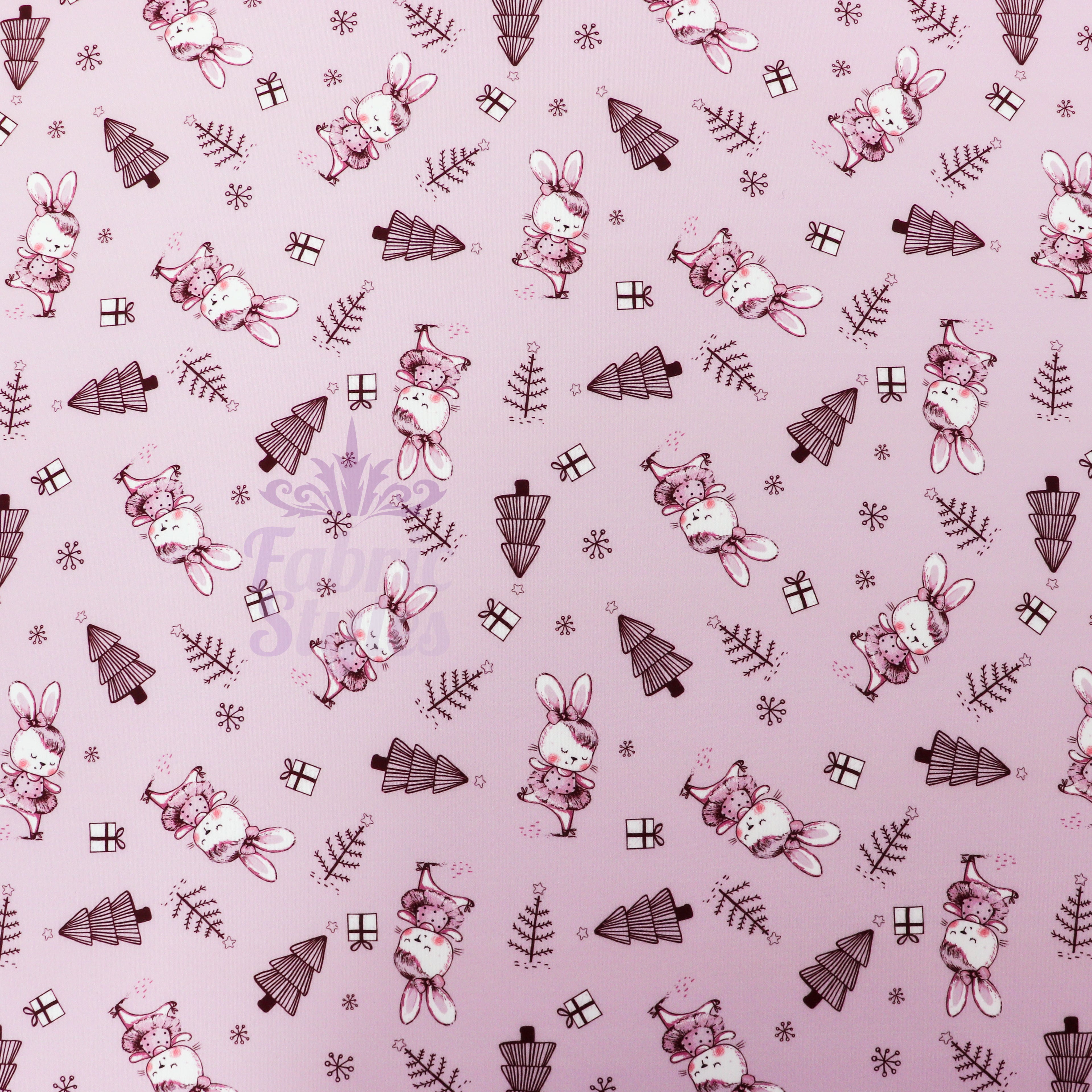 Pink Bunny Christmas Fabric