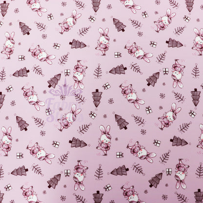 Pink Bunny Christmas Fabric