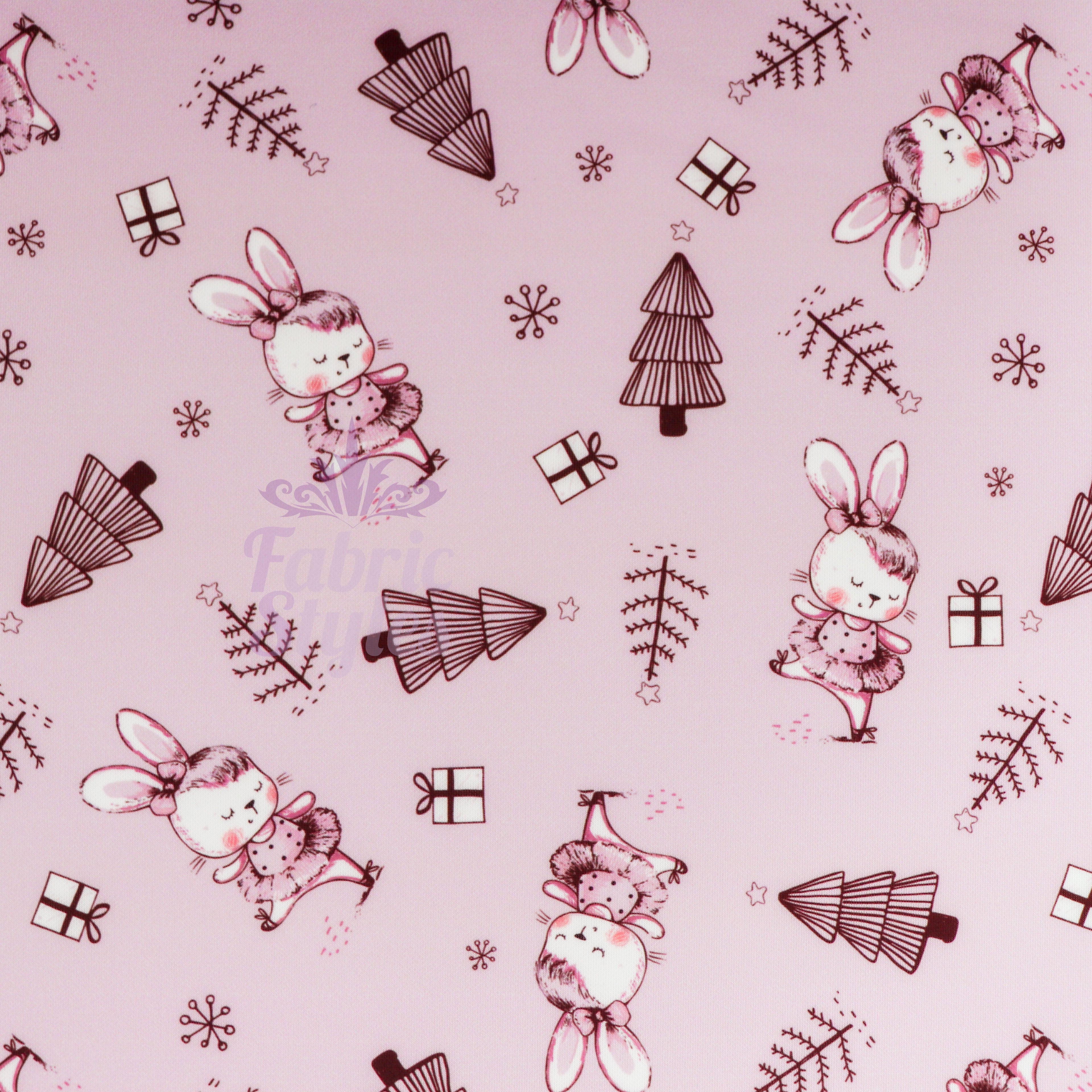 Pink Bunny Christmas Fabric
