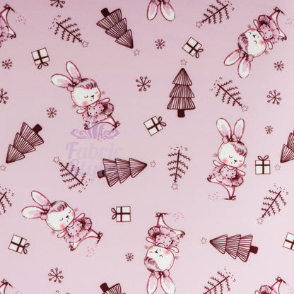 Pink Bunny Christmas Fabric
