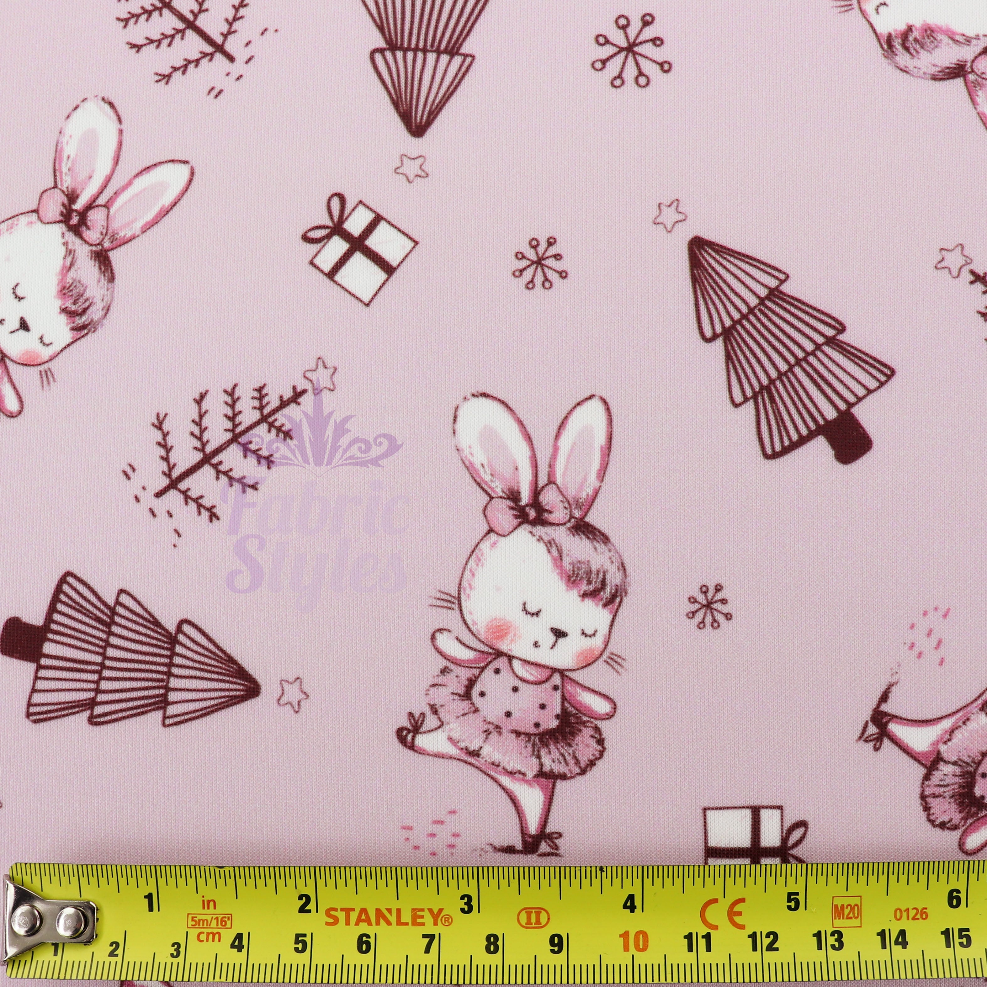 Pink Bunny Christmas Fabric