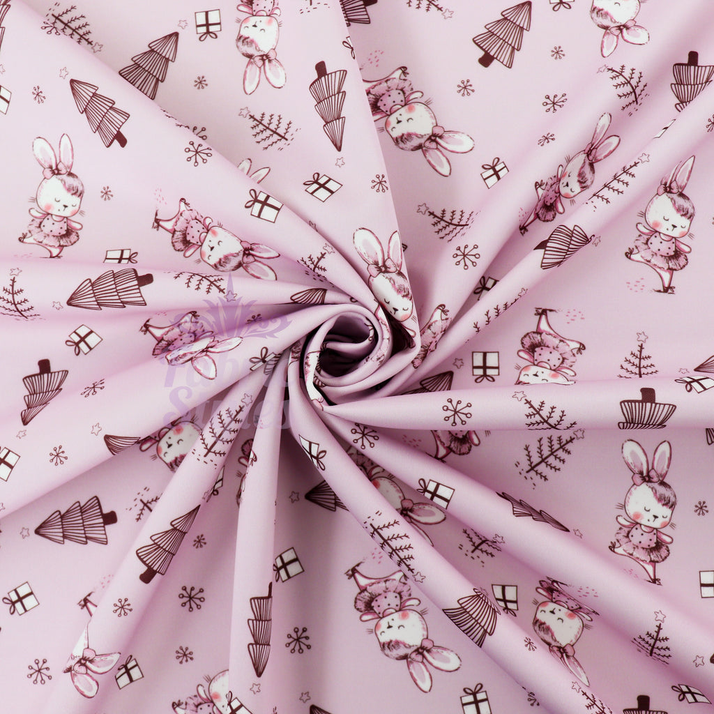 Pink Bunny Christmas Fabric