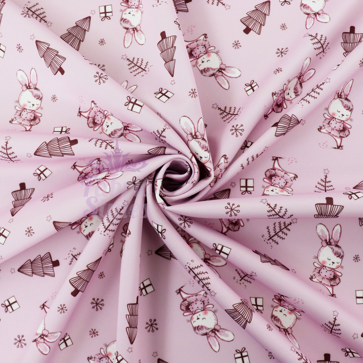 Pink Bunny Christmas Fabric