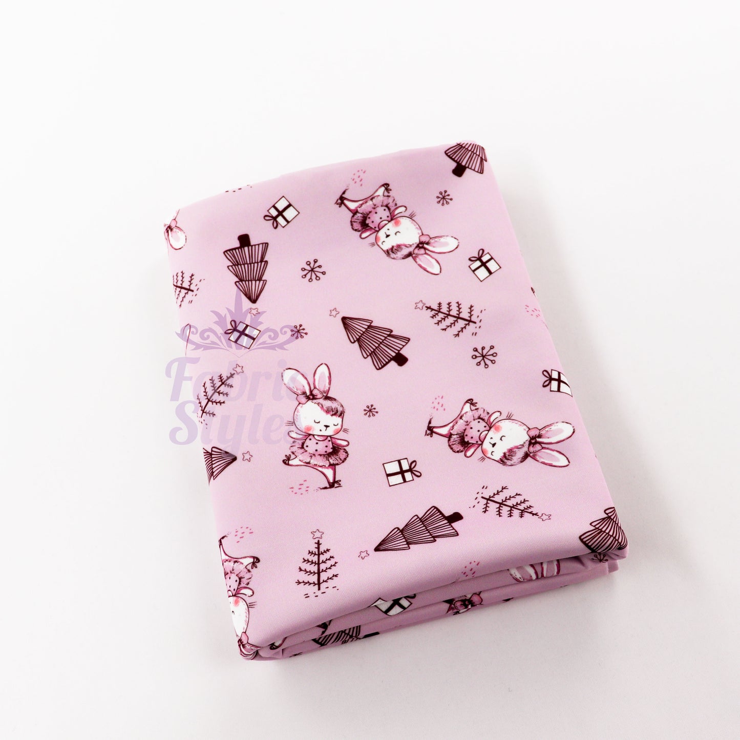 Pink Bunny Christmas Fabric