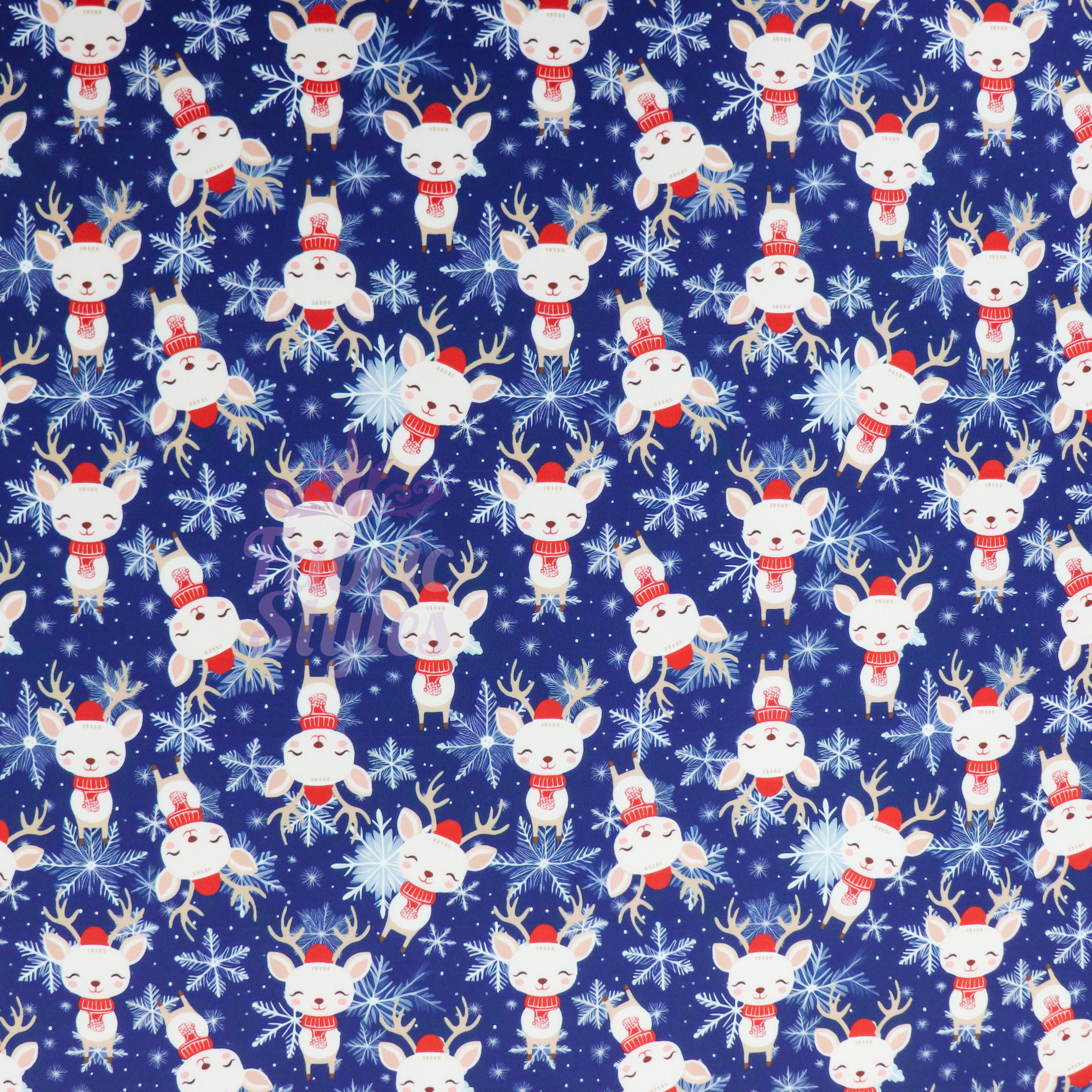 Reindeer Face Fabric | Cute Reindeer Print on Navy