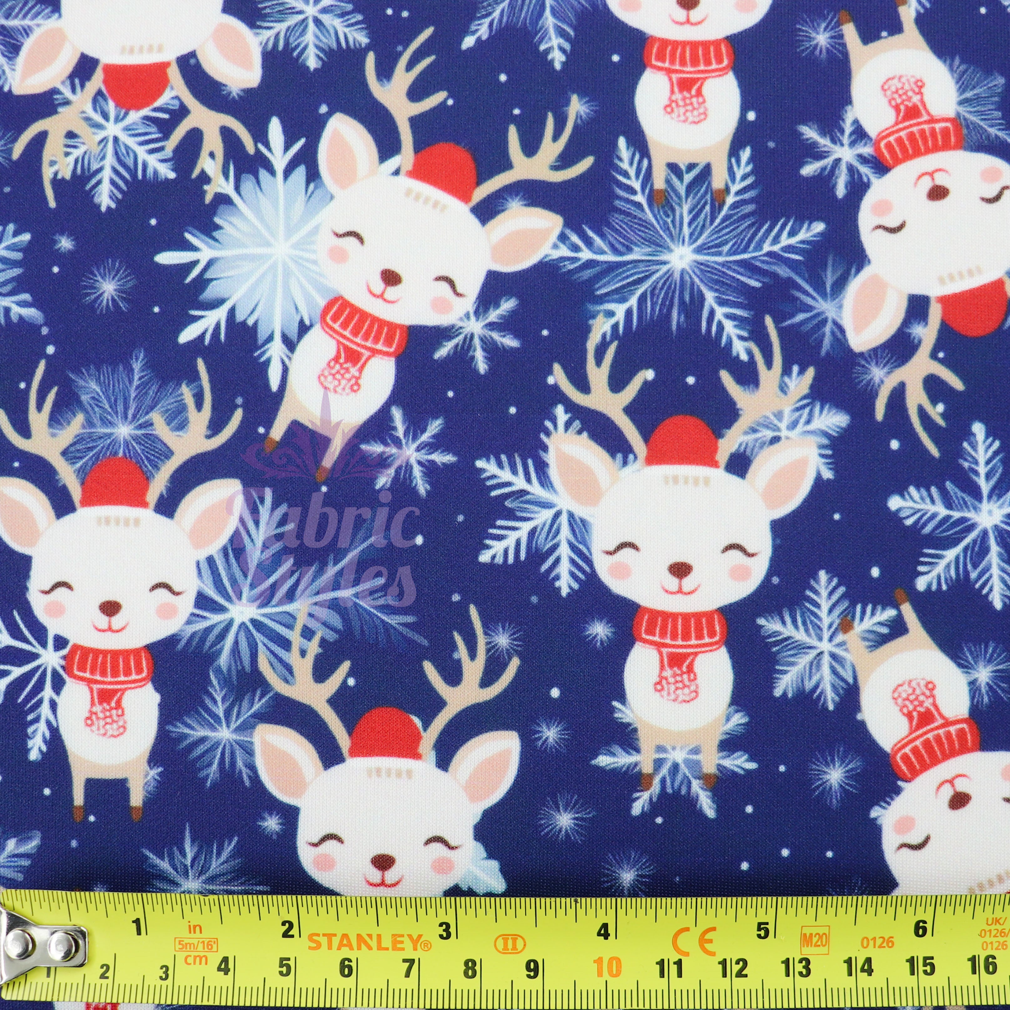Reindeer Face Fabric | Cute Reindeer Print on Navy